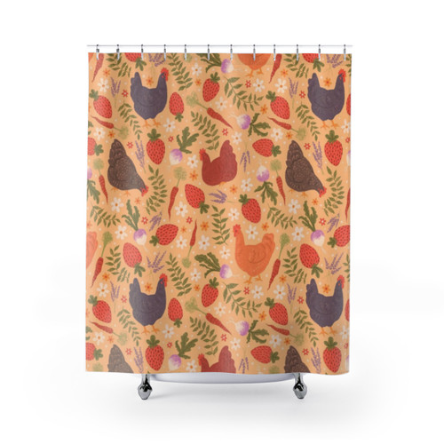Chickens with Strawberries Shower Curtain