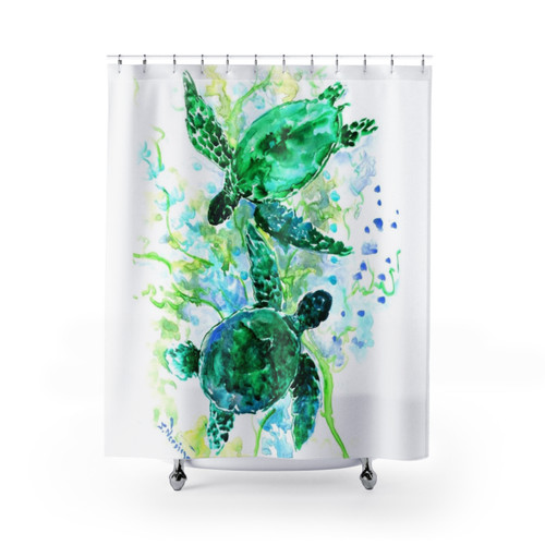 Sea Turtles Shower Curtains for Tropical Ocean Bathroom Decor