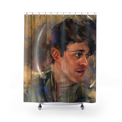 The Bard Shower Curtains featuring a portrait of Joey Batey