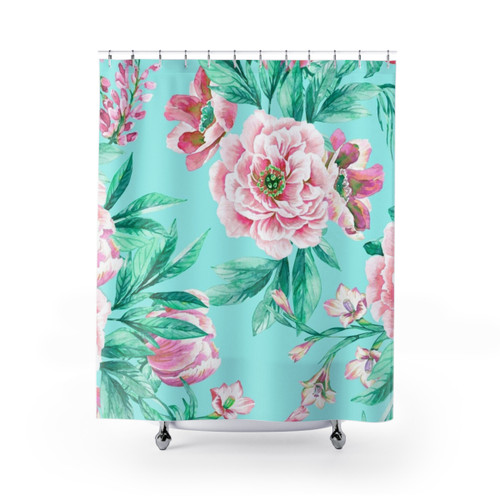 Handpainted Peonia Shower Curtain with Vibrant Peony Floral Design