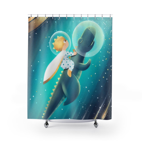 Dinosaur in Space Shower Curtain