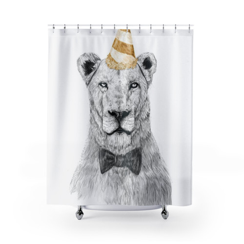 Vibrant (Color) Shower Curtains with Whimsical Lion and Animal Illustrations