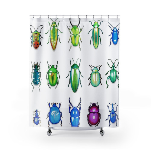 Metallic Beetle Shower Curtain - Colorful Insect Design