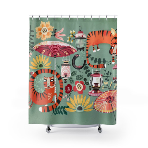 Vibrant Tiger Garden Shower Curtain