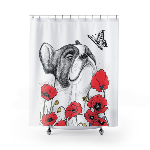 Pug in Flowers Shower Curtain