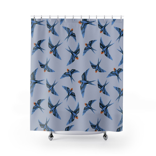 Swallows in Blue Shower Curtain