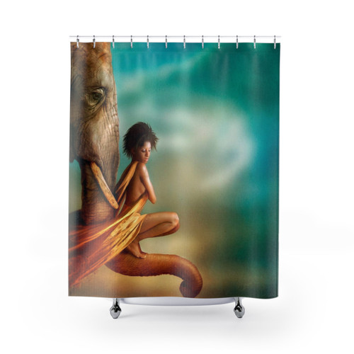 Africa-inspired shower curtain with elephant motif