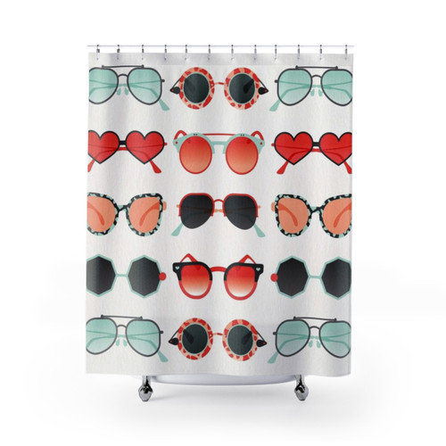 Red and Mint Sunglasses-Inspired Shower Curtains