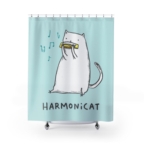 Harmonicat Cat Shower Curtains with Musical Notes