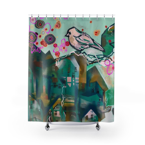 City Bird II Shower Curtains featuring a nature-inspired design