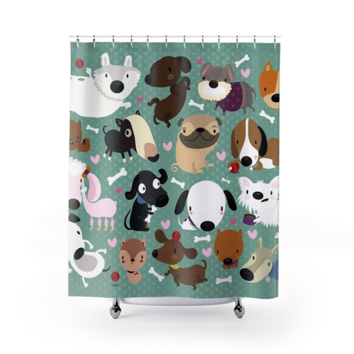 Whimsical dog print shower curtain