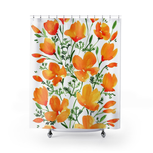 Watercolor California Poppy Shower Curtain