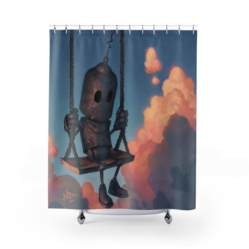 Cute Meteorologist Shower Curtains with Robot and Cloud Designs