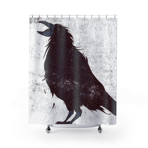 Dark Bird Shower Curtain with Distressed Crow Graphic