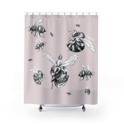 Whimsical bee-themed shower curtain