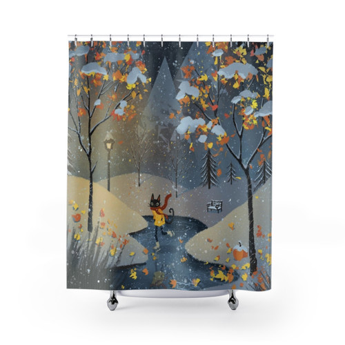Adorable Ice Skating Cat Shower Curtain