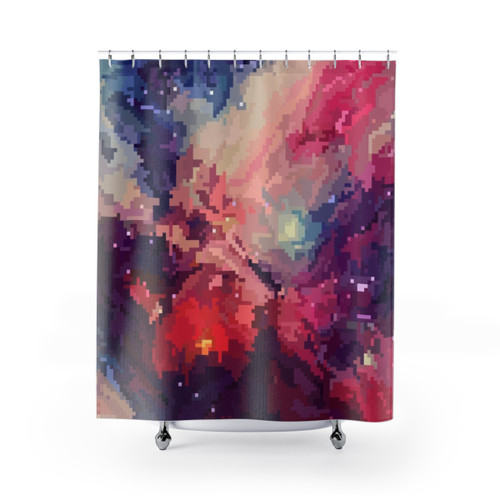 Galaxy Shower Curtains with Pixel Art Design