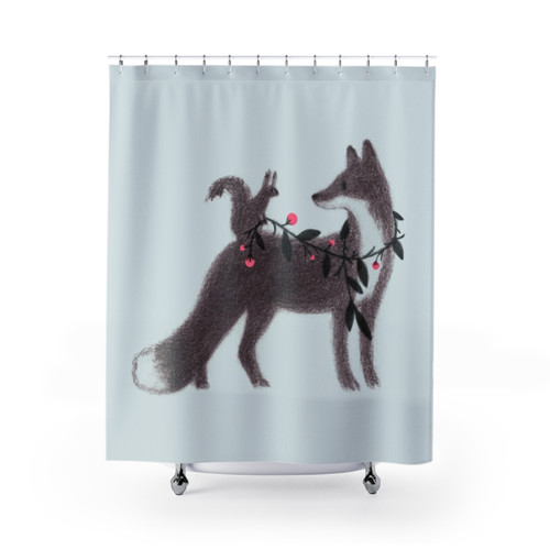 Illustrated Squirrel and Fox Shower Curtain
