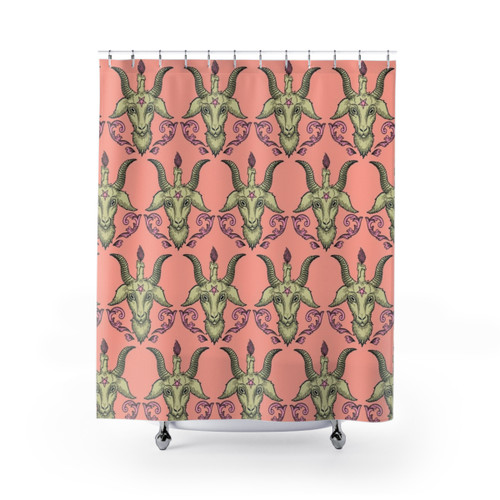 Pink Baphomet Damask Shower Curtains