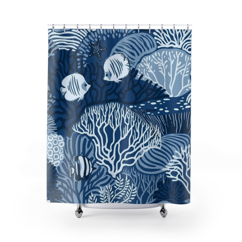Coral Reef Shower Curtain in Classic Blue