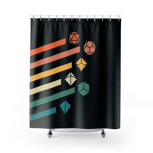 Retro Tabletop RPG Shower Curtains with Polyhedral Dice Design