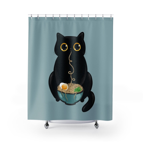 Ramen Cat Shower Curtain - Funny Feline Bathroom Decor