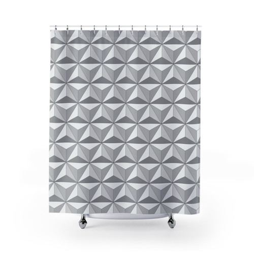 Geodesic Sphere Greyscale Dark Shower Curtains