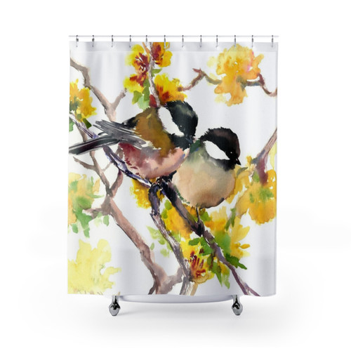 Beautiful bird shower curtain with floral and spring design
