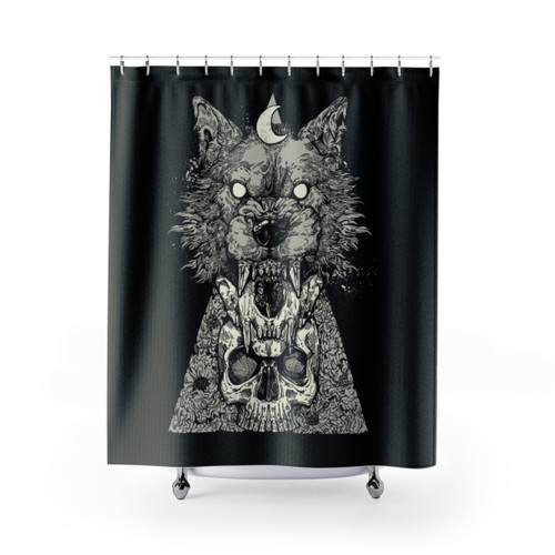Shape Shift Black Werewolf Skull Shower Curtains