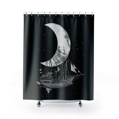 Cosmic Moon Ship Shower Curtains