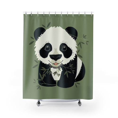 Panda Shower Curtain with Cute Bamboo Design