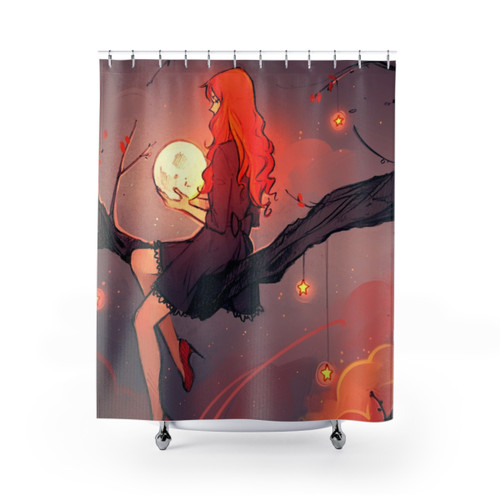 Elegant night sky shower curtains with stars and moon