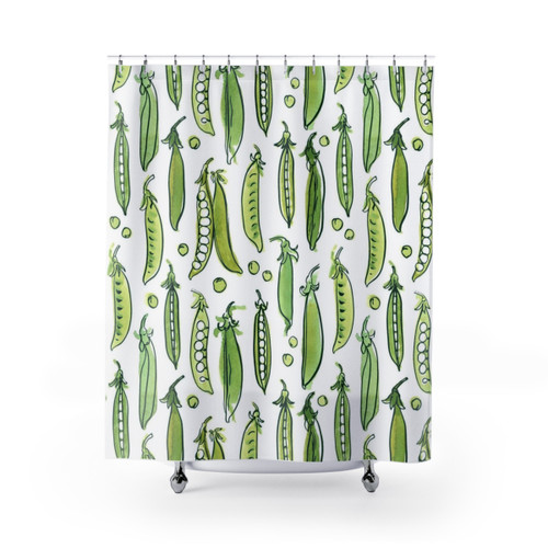 Watercolor green pea shower curtain for bathroom decor