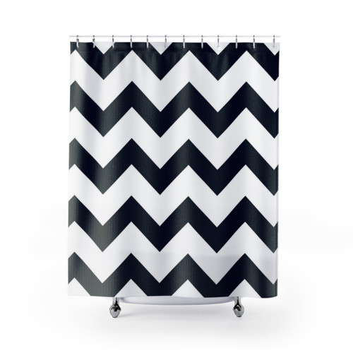 Navy Blue Chevron Shower Curtain - Modern Bathroom Decor