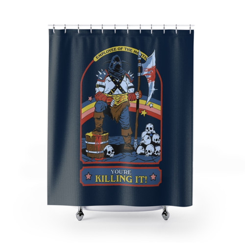 Retro horror-themed shower curtain