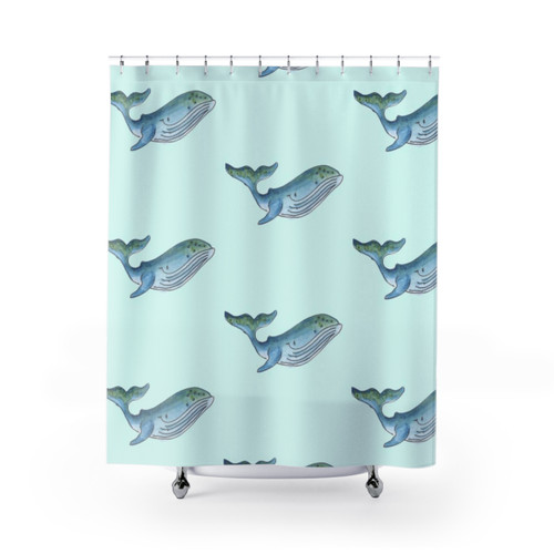 Cute whale design shower curtain for nautical bathroom decor
