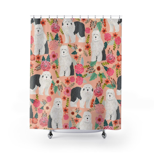 Old English Sheepdog Floral Shower Curtain