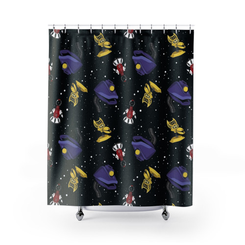 Robot Roll Call! Shower Curtains featuring characters from Mystery Science Theater 3000