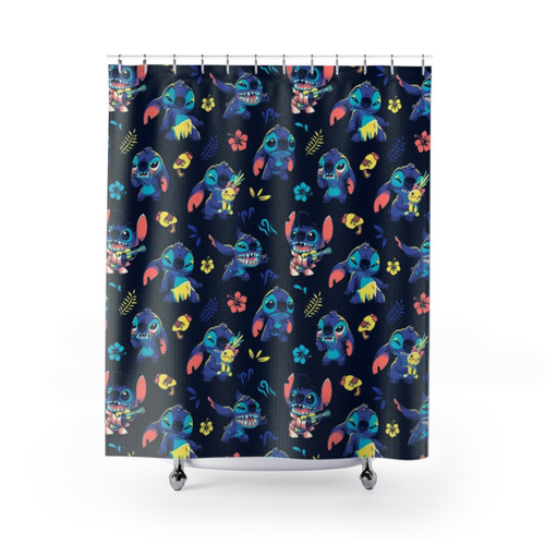 Cute Stitch pattern shower curtains for 90s kids and Ohana fans