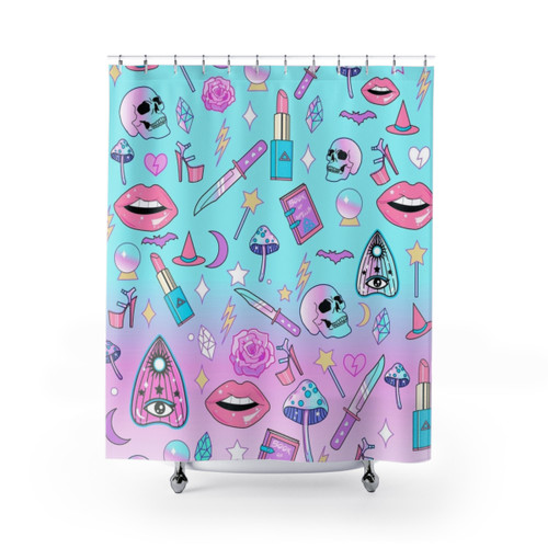 Pastel Goth Shower Curtains with Witchy Pattern