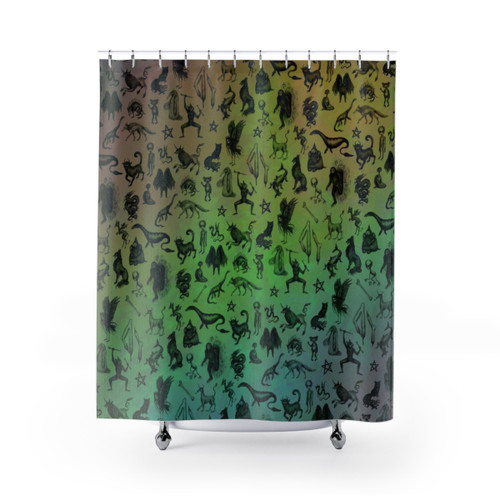 Rainbow Cryptid Shower Curtains - Mythical Monsters Design