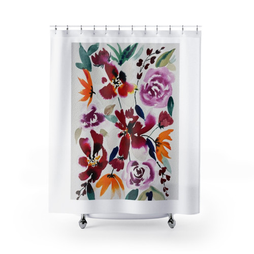Vibrant watercolor floral design shower curtain