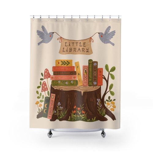 Literary Shower Curtains featuring Book-Themed Gouache Artwork