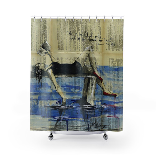 Shower curtains with book-themed design