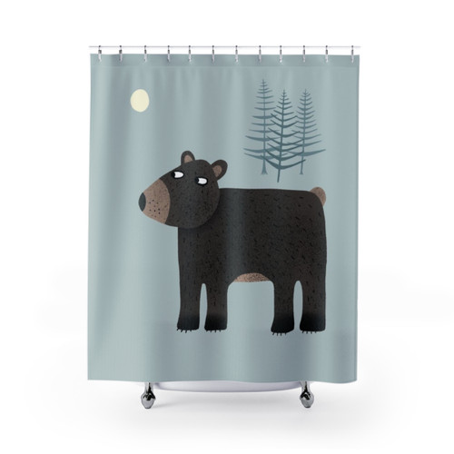Whimsical bear and moon shower curtain