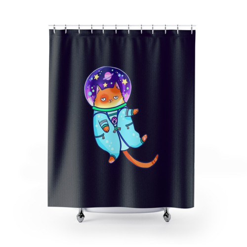 Cosmocat Shower Curtain featuring a cute cat in a space theme