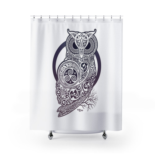 Celtic Owl Shower Curtain with Mystical Design
