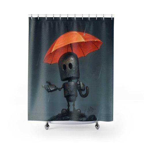 Rainy Season Shower Curtains with Cute Robot Design