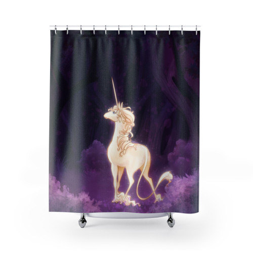 Unicorn in a Lilac Wood Shower Curtains