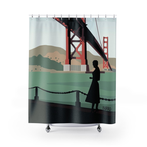Vertigo Golden Bridge Illustration Shower Curtains